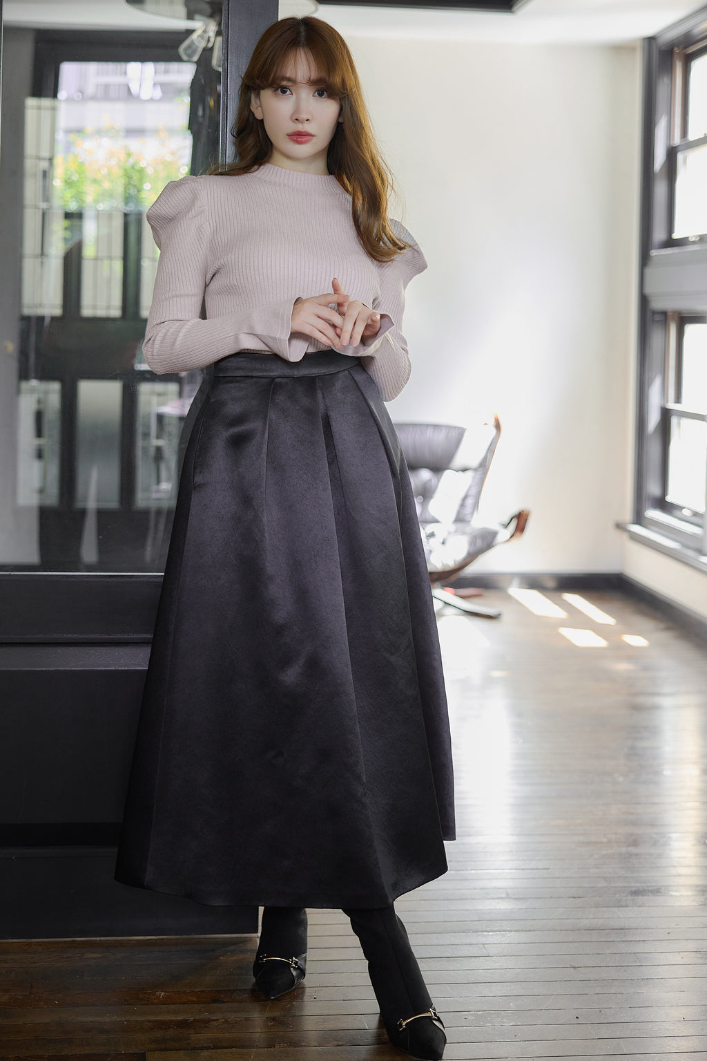 High Waist Satin Volume Skirt / Herlipto