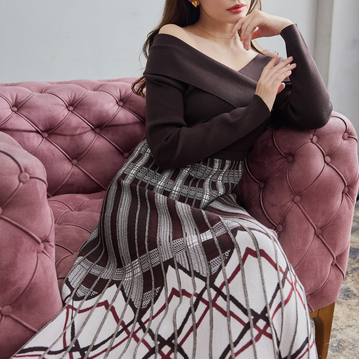 【今期新作/新品未使用】Riu ドッキングニットドレス Tulle raffle docking knit dress – Riu