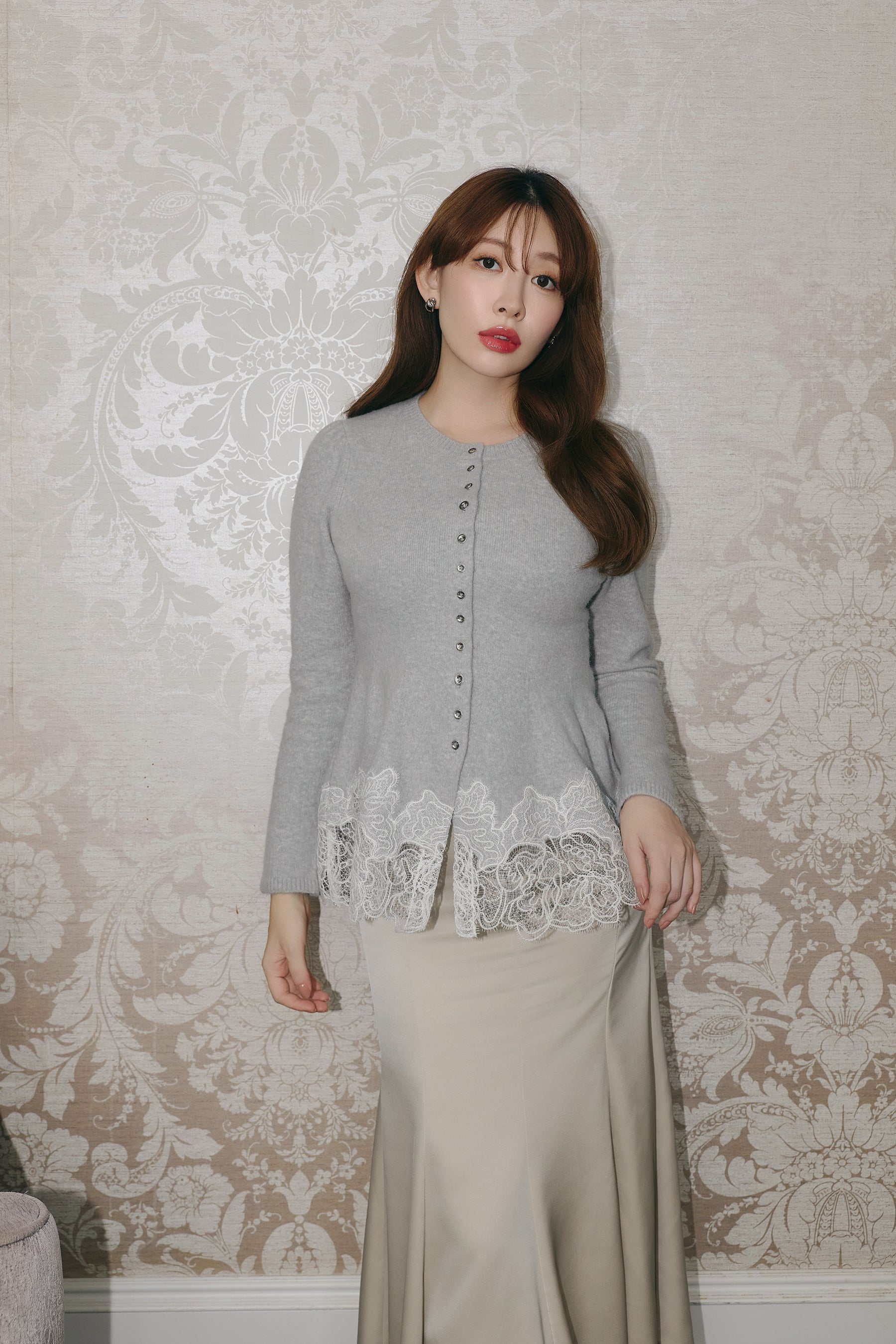 Elin Lace-Hem Cardigan