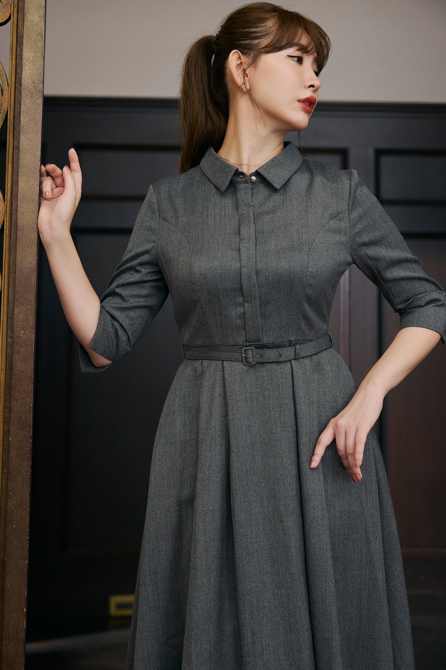 【9月下旬発送】Allure Belted Shirt Dress