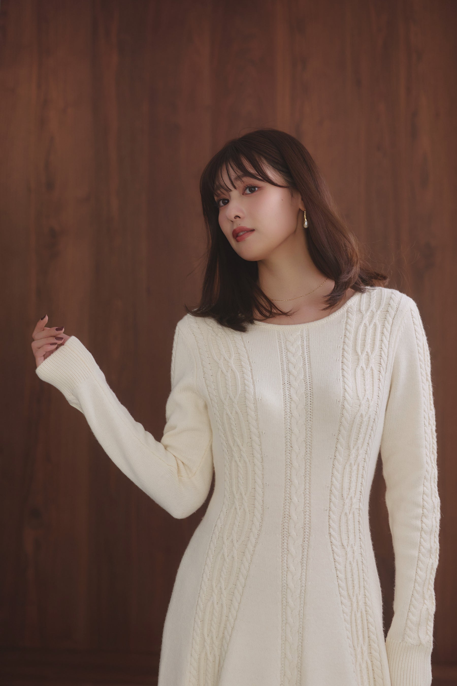 ［Essentia］Cable-Knit Flared Dress