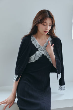 ［Essentia］Lace-Trimmed Knit Dress Set