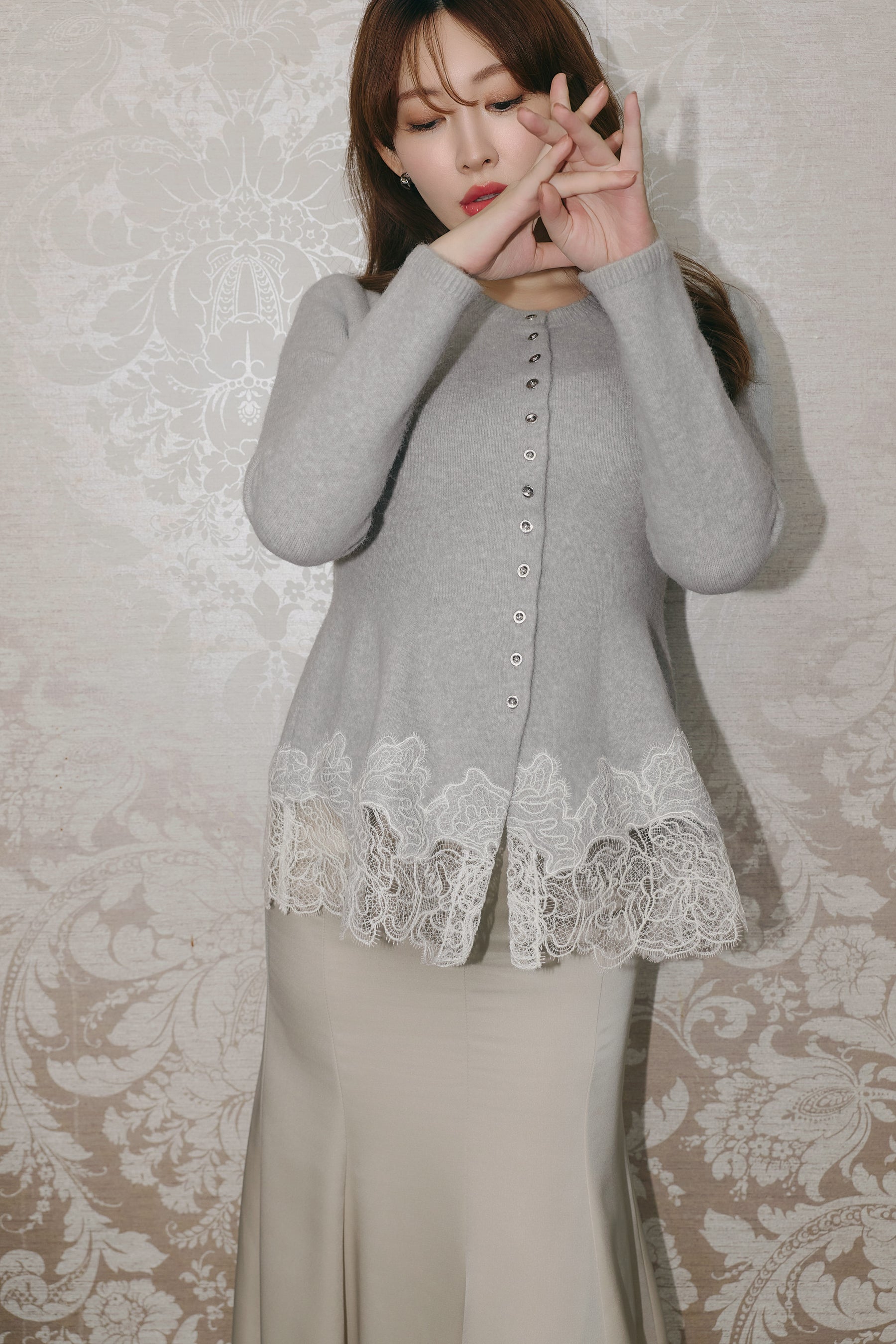 Elin Lace-Hem Cardigan