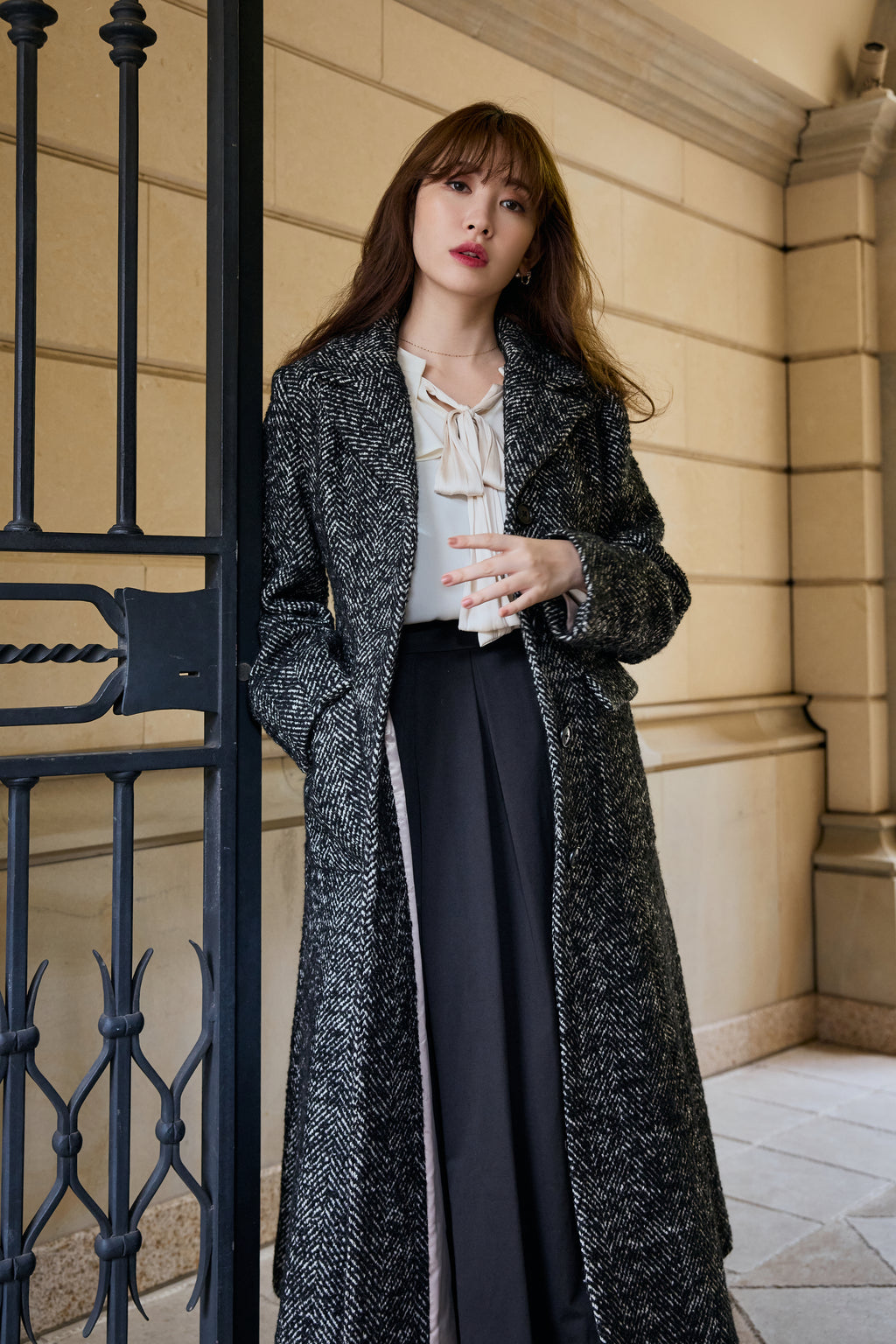 Herringbone Wool-Blend Classic Coat