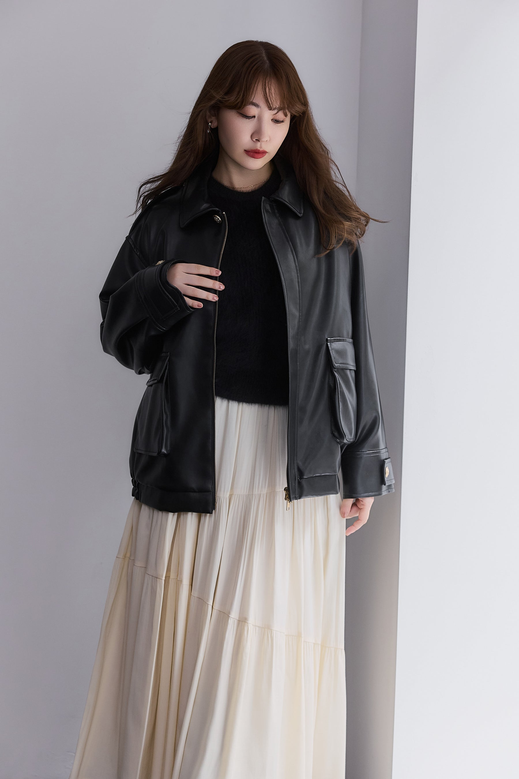 Ribbon-Tie Faux Leather Jacket