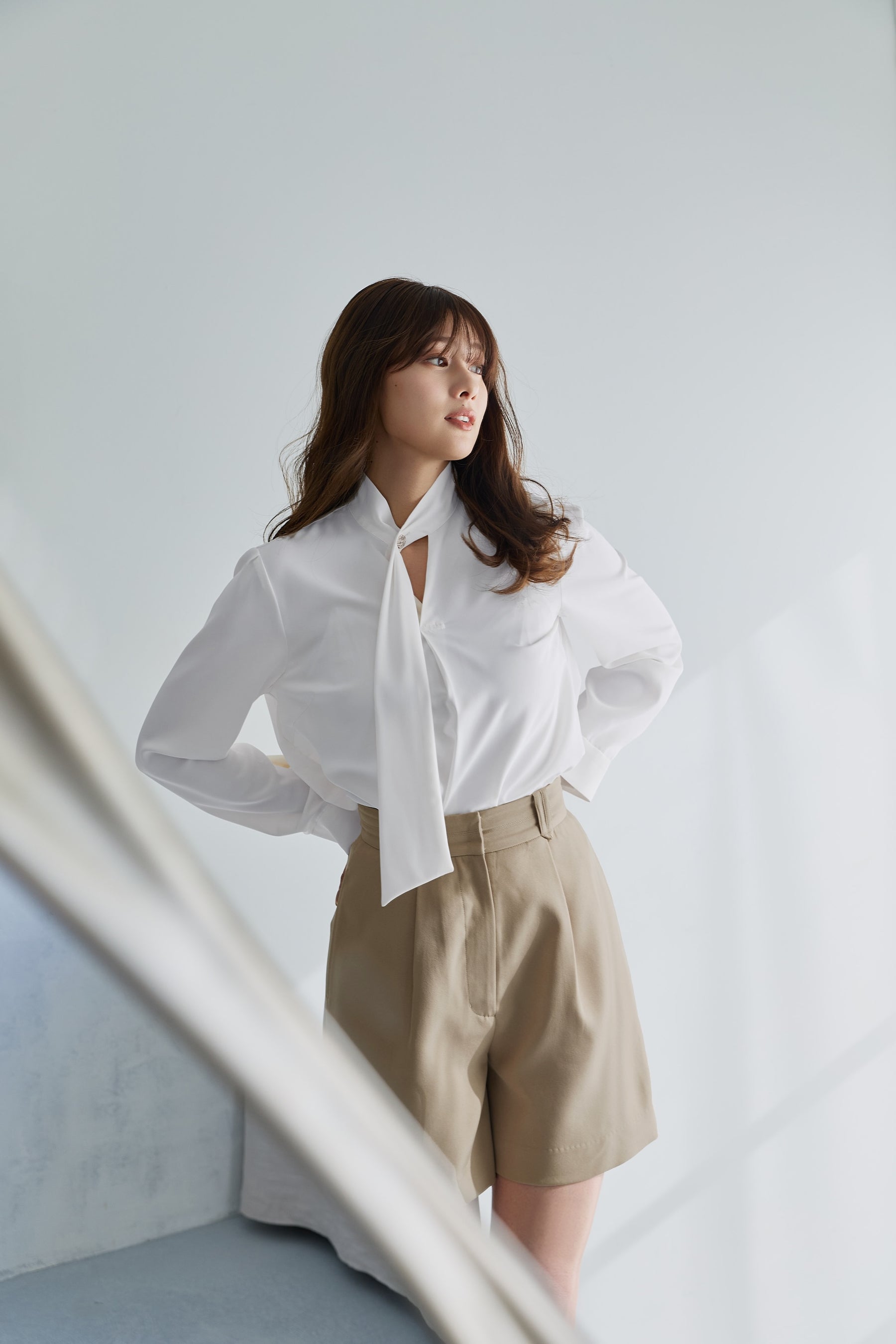 Long Tie Slit Blouse