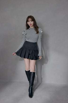 Volume Sleeve Stripe Knit Top