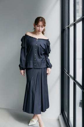 Side-Ribbon Denim Top