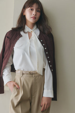 ［Essentia］【新色】Long Tie Slit Blouse
