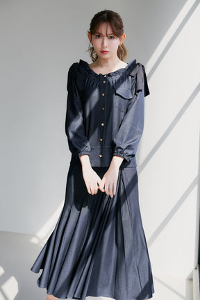 Side-Ribbon Denim Top