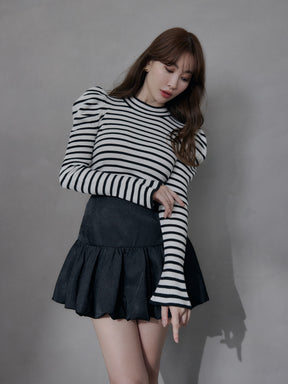 Volume Sleeve Stripe Knit Top