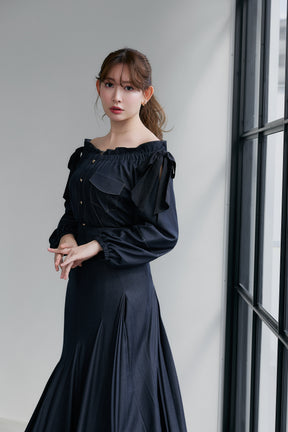 Side-Ribbon Denim Top