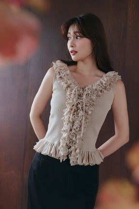 ［Essentia］Layered Ruffle Knit Top