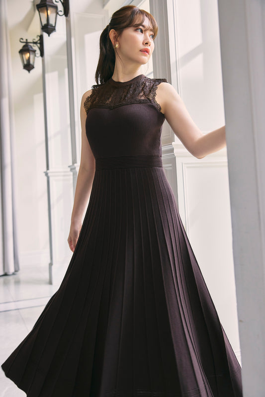 Pleated Lace Knit Dress