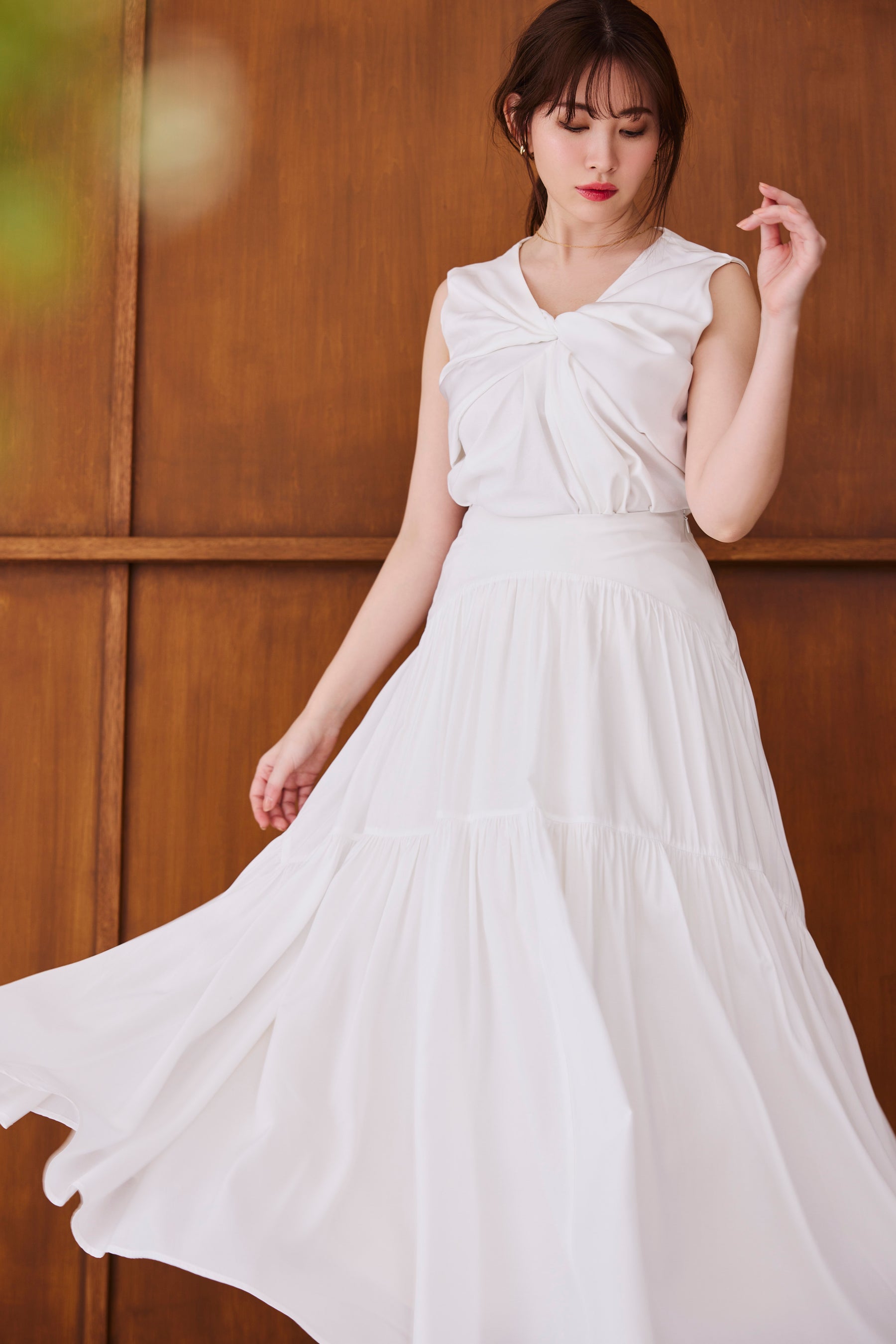 新色】High-Waist Tiered Long Skirtハーリップトゥ