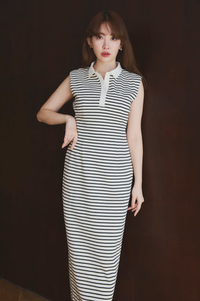 [Shipping in late August] French Sleeve Polo Long Dress