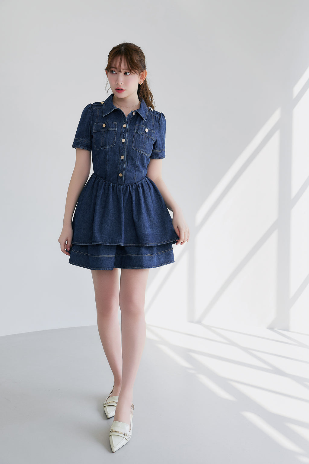 Herlipto Trimming Denim Effect Dress♡ herlipto Belted Denim Effect Shirt Dress｜Yahoo!フリマ（旧PayPay