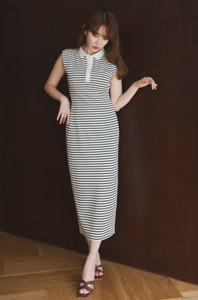 [Shipping in late August] French Sleeve Polo Long Dress