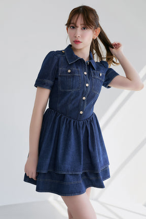 Tiered Denim Mini Dress