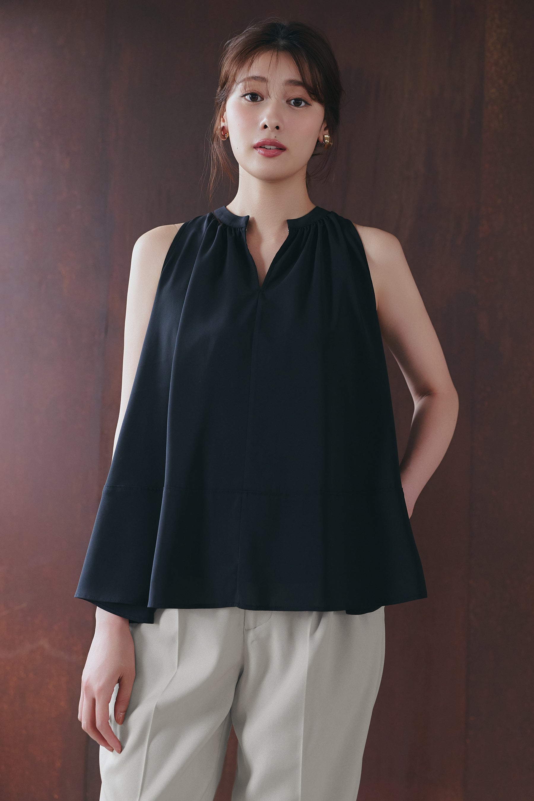 ［Essentia］Back Ribbon Chiffon Top