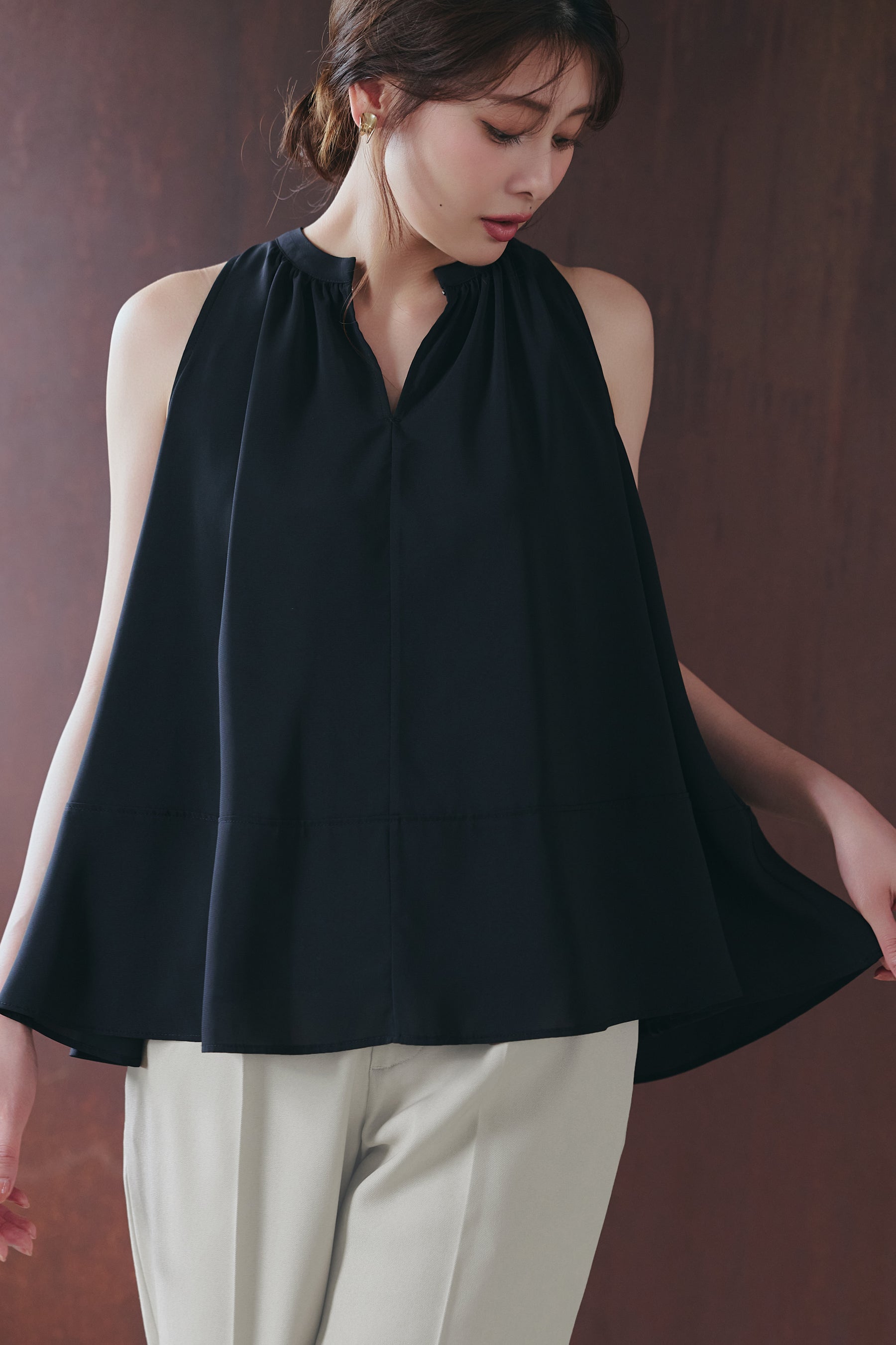 ［Essentia］Back Ribbon Chiffon Top