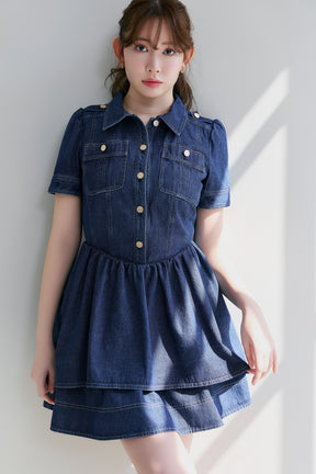 Tiered Denim Mini Dress