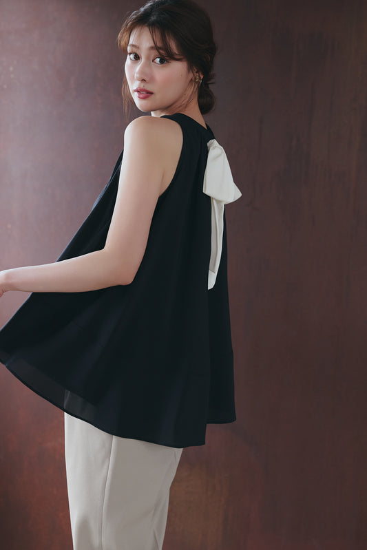 ［Essentia］Back Ribbon Chiffon Top