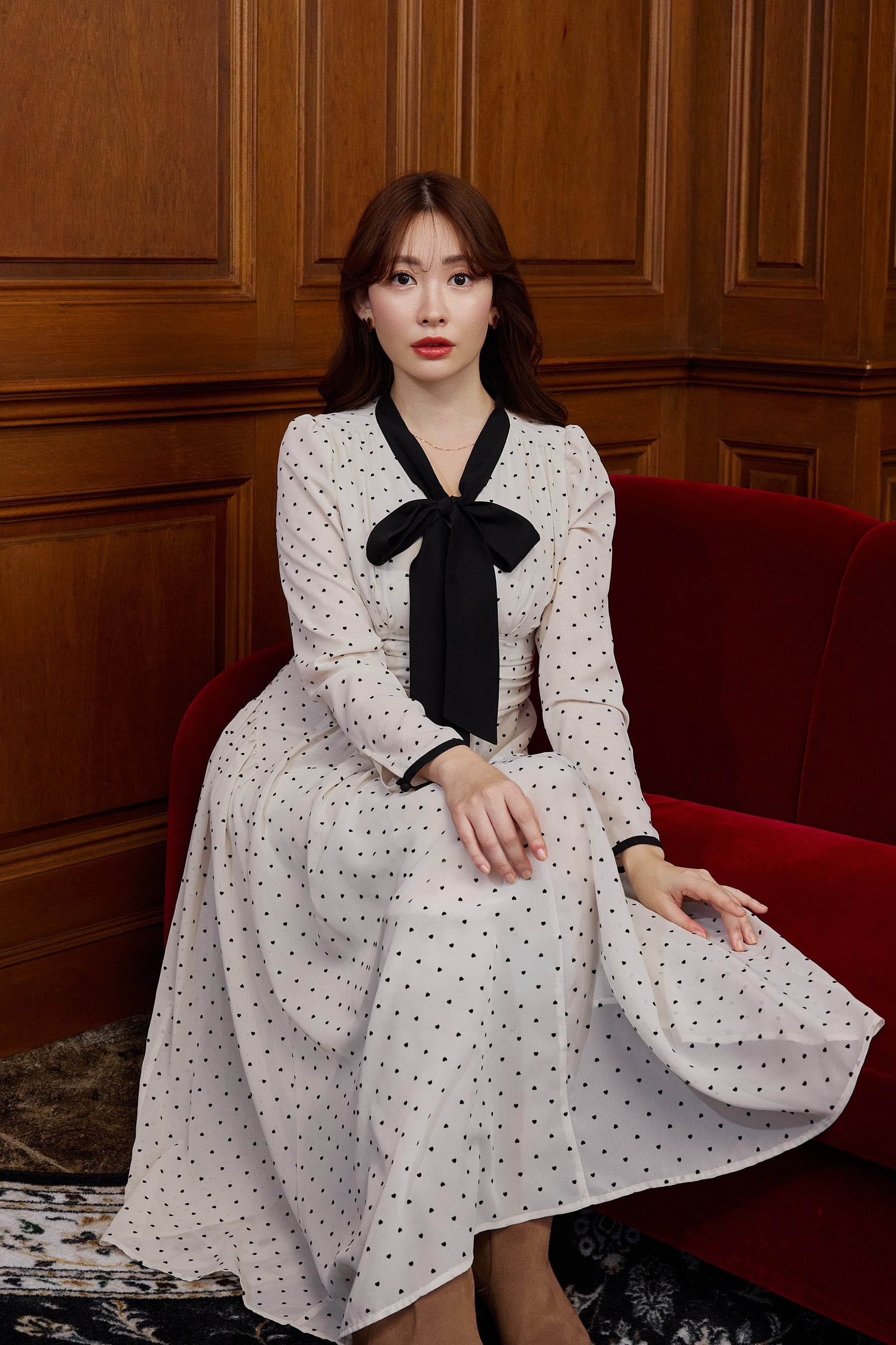 Heart Dot Bow Tie Chiffon Dress