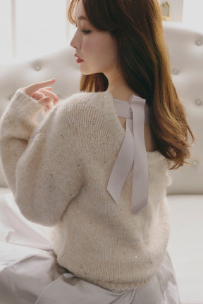 Back-Ribbon Twinkle Knit Top