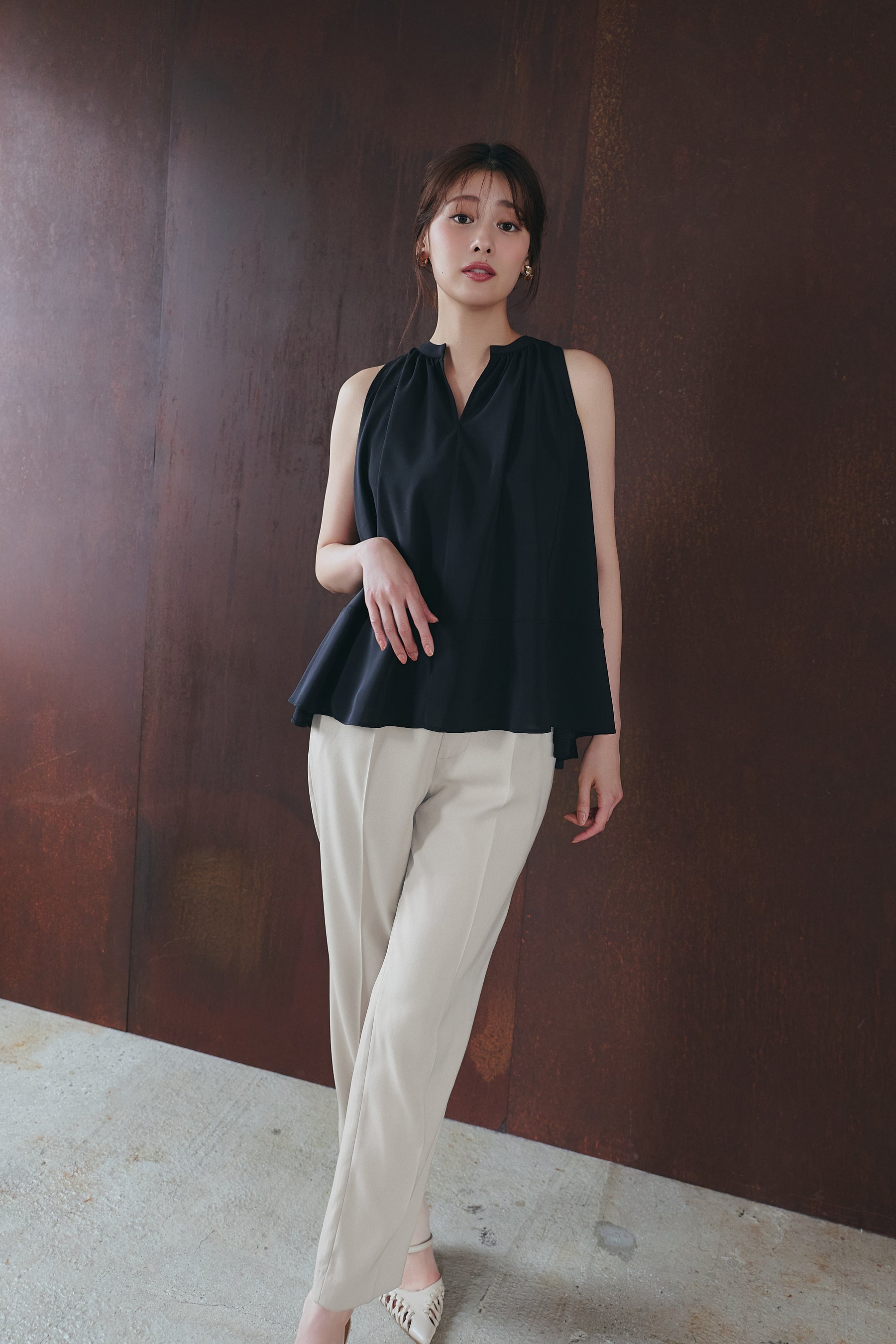 ［Essentia］Back Ribbon Chiffon Top