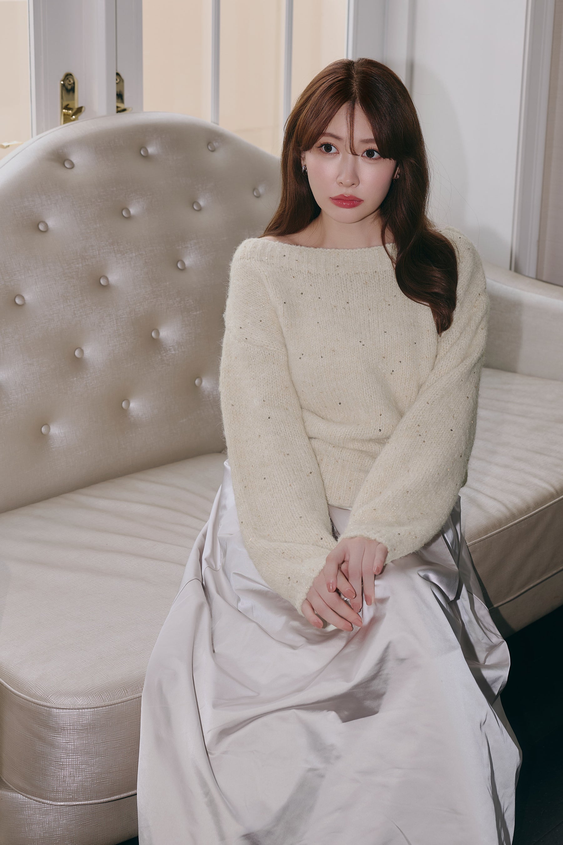 Back-Ribbon Twinkle Knit Top