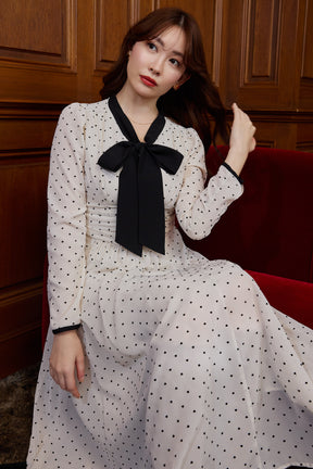Heart Dot Bow Tie Chiffon Dress