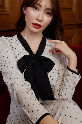 Heart Dot Bow Tie Chiffon Dress