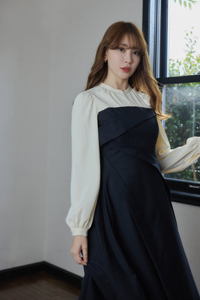 【10月中旬発送】Bicolor Draped Dress