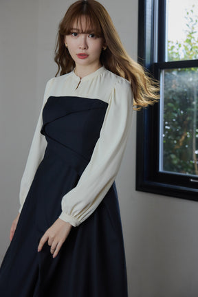 【10月中旬発送】Bicolor Draped Dress