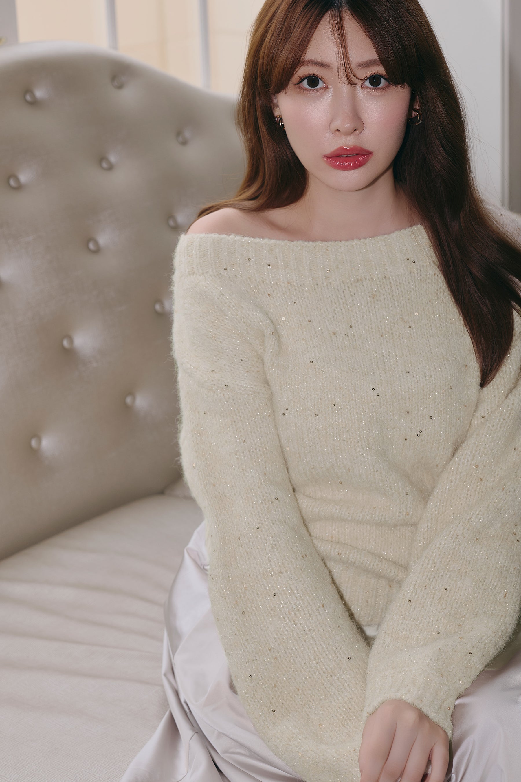 Back-Ribbon Twinkle Knit Top