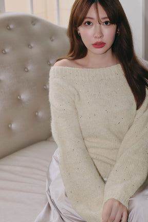 Back-Ribbon Twinkle Knit Top