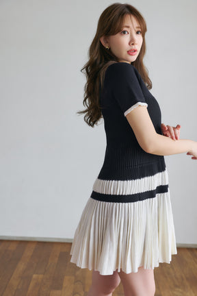 Pleated Eyelet Knit Dress