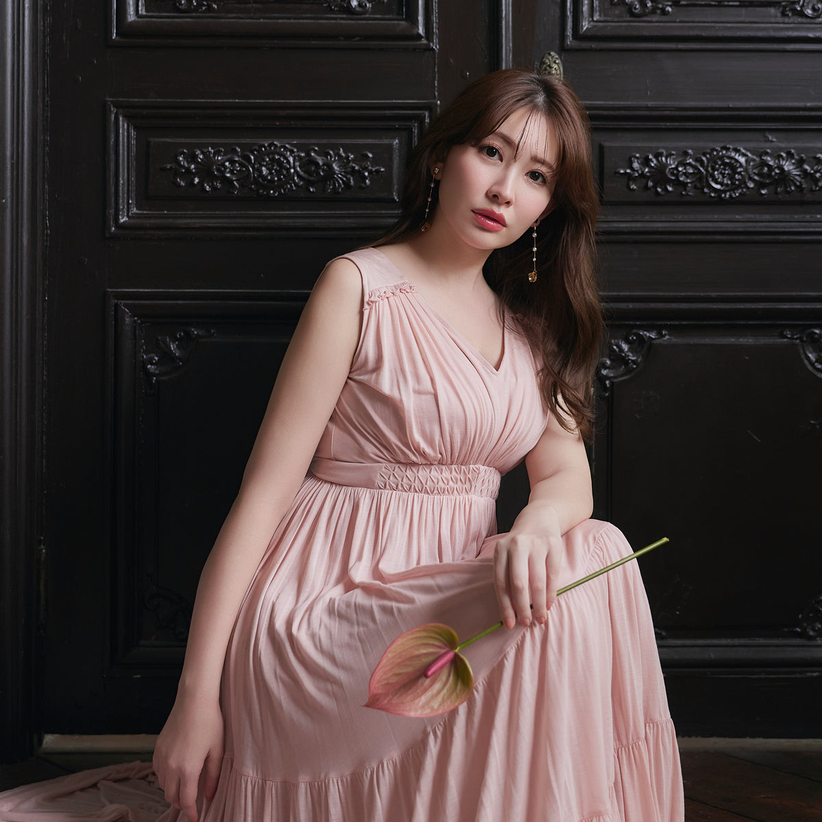 ワンピース Her lip to Phoebe Tiered Long Dress rose Phoebe Tiered Long Dress