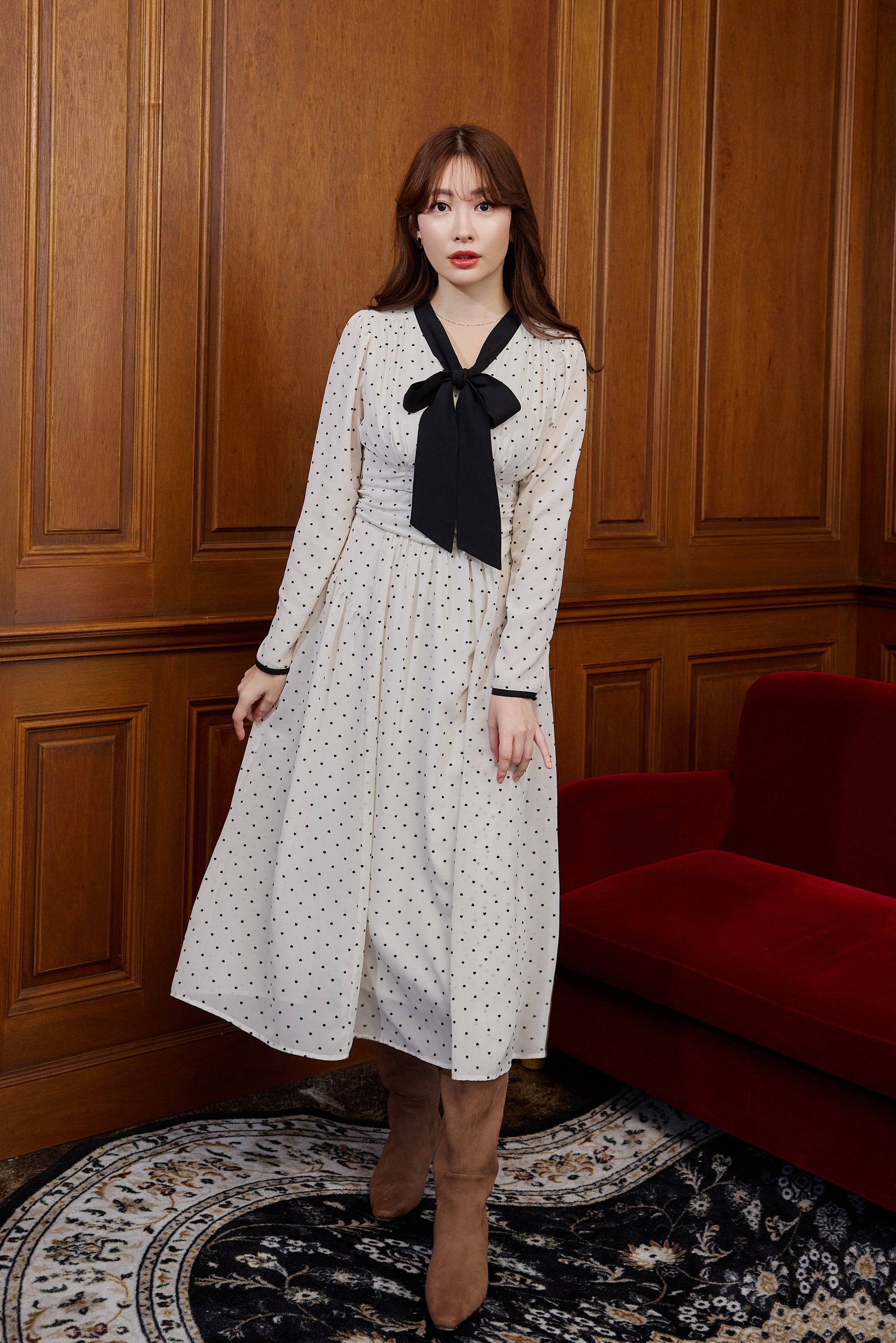 Heart Dot Bow Tie Chiffon Dress