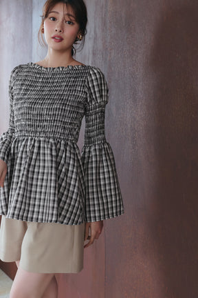 ［Essentia］【新色】Checked Flared Peplum Top
