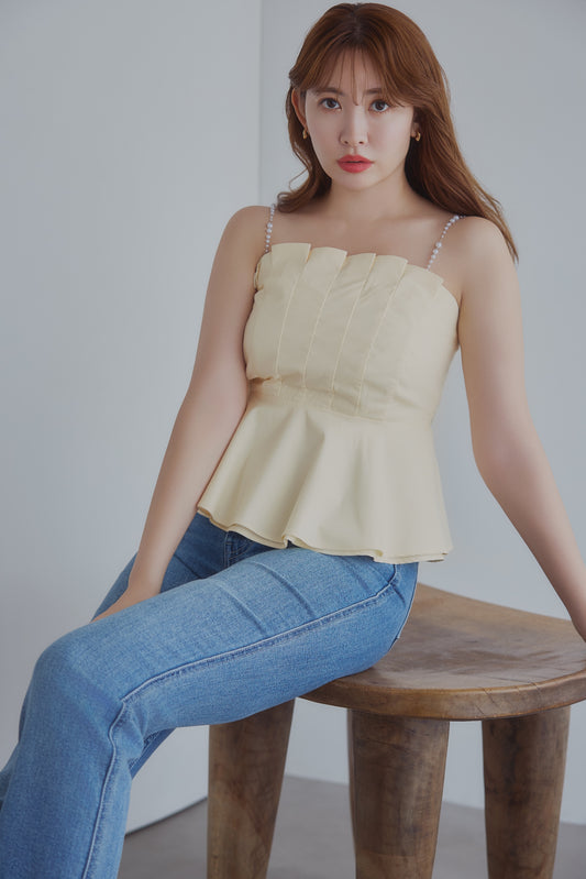 【7月下旬発送】Pearl-Strap Frill Top