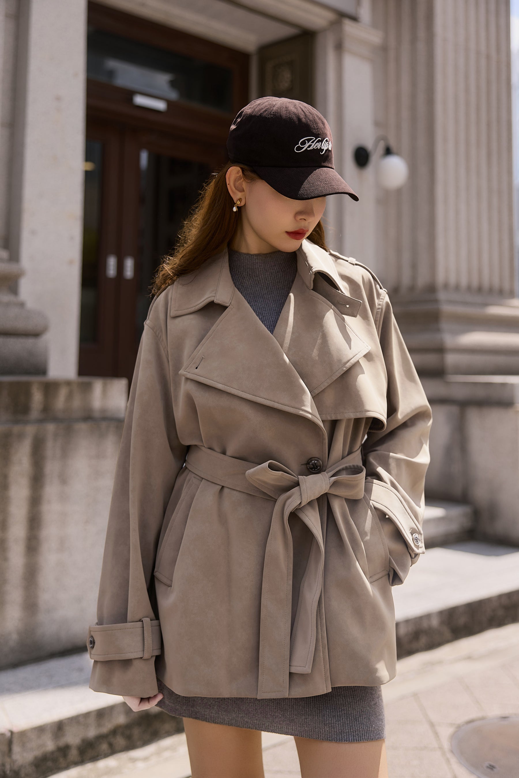 Faux Suede Belted Jacket