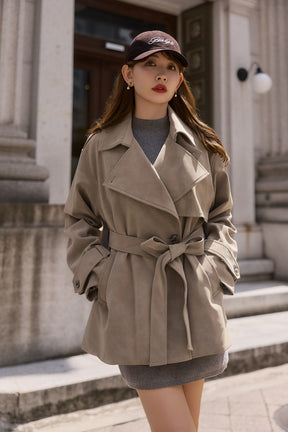 Faux Suede Belted Jacket