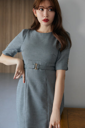 Lady Checkered Belted Dress