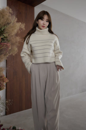 [New Color] Striped Turtleneck Knit Pullover