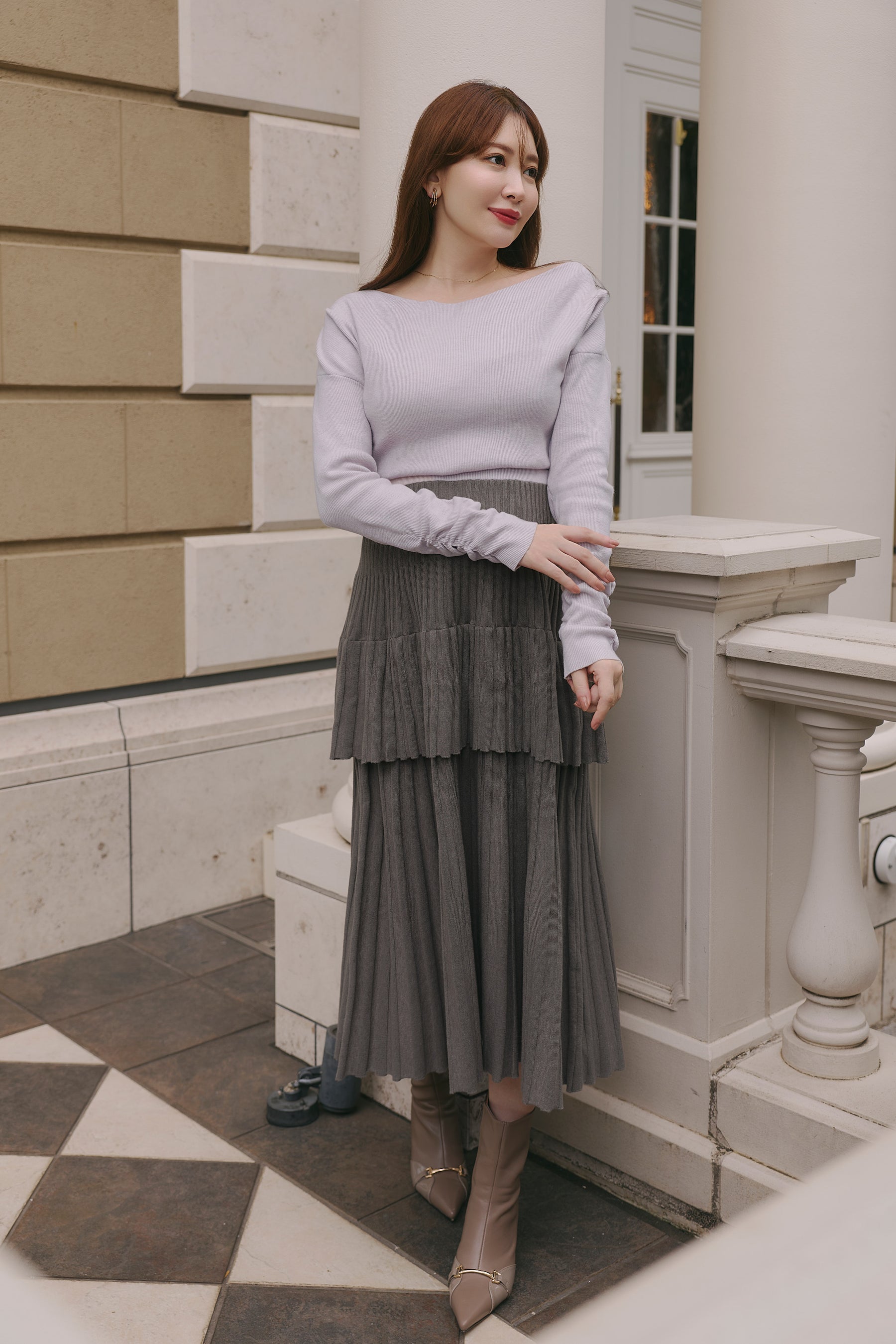 Soft Pleated Tiered Knit Dress