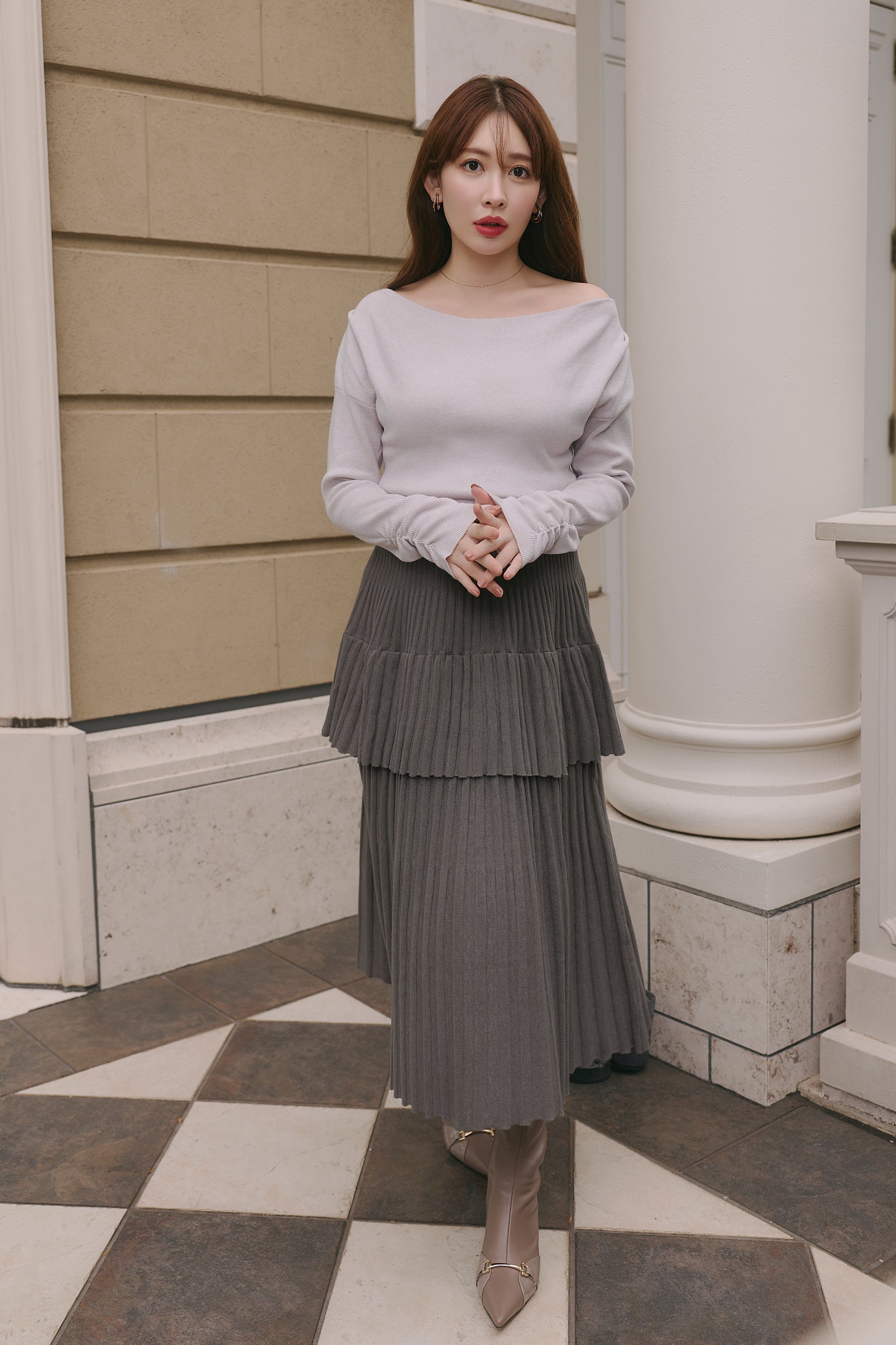 Soft Pleated Tiered Knit Dress