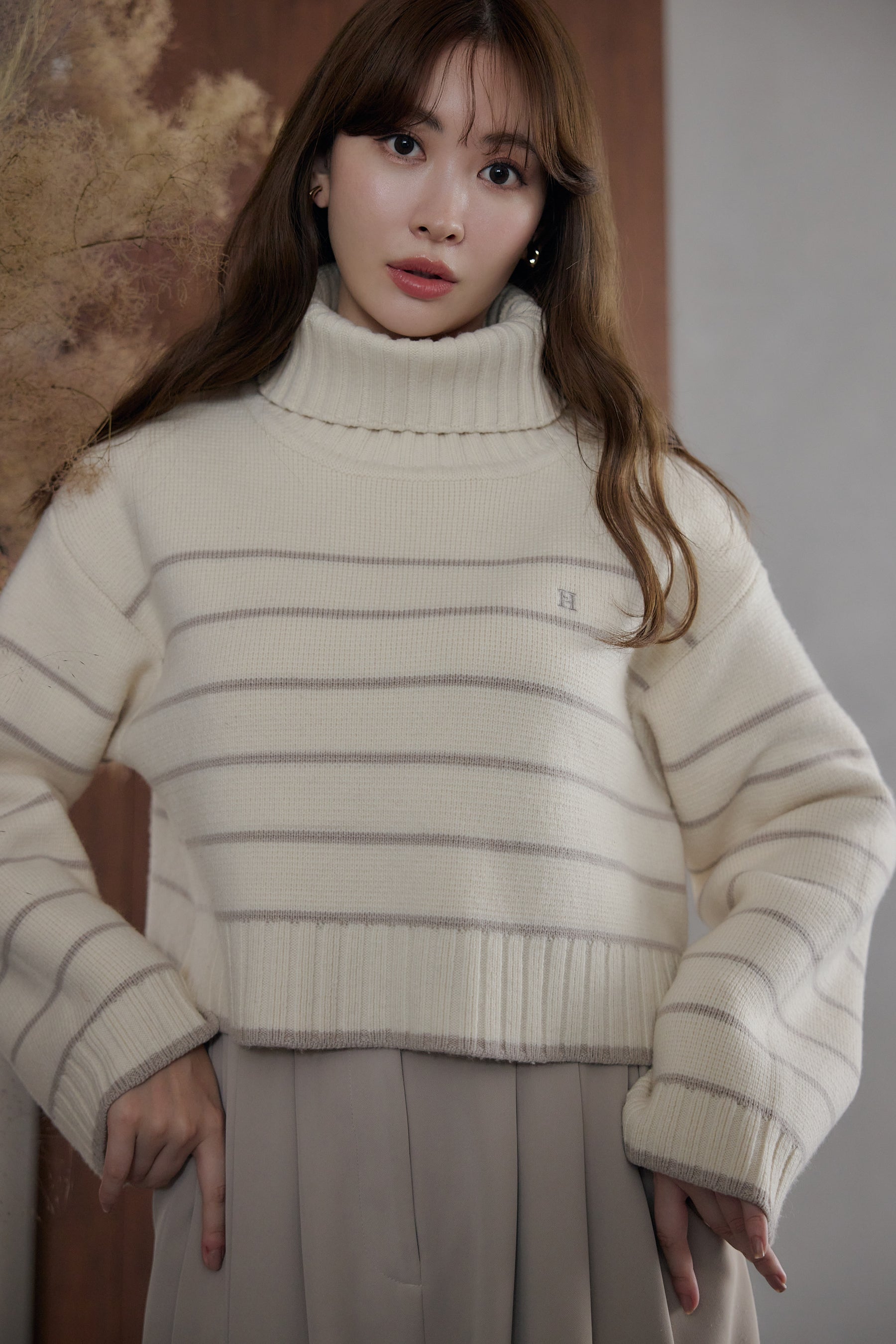 [New Color] Striped Turtleneck Knit Pullover