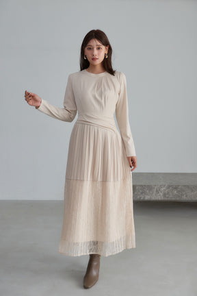 ［Essentia］Pleated Lace Docking Dress